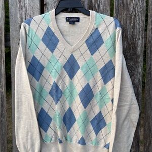 Brooks Brothers V-Neck Argyle Sweater in Blue and Green